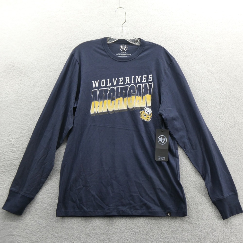 47 Brand Shirt Mens Medium Michigan Wolverines Navy Blue Long Sleeve Cotton